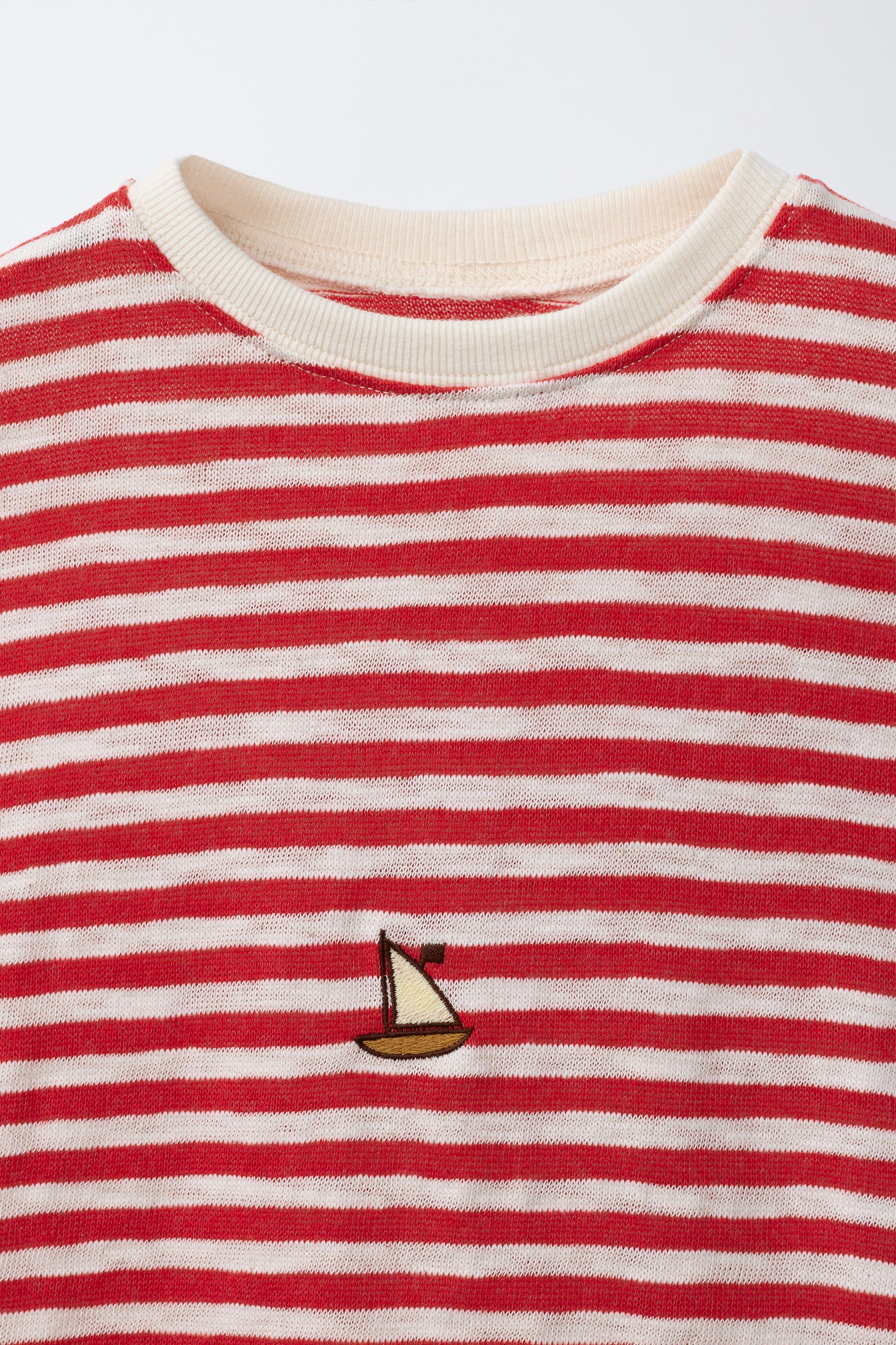 EMBROIDERED FISH STRIPED T-SHIRT